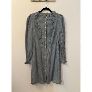 Anthropologie Gone With The West Ruffled Gingham Shirtdress L